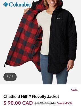 Columbia Black Jacket with Red Plaid Lining